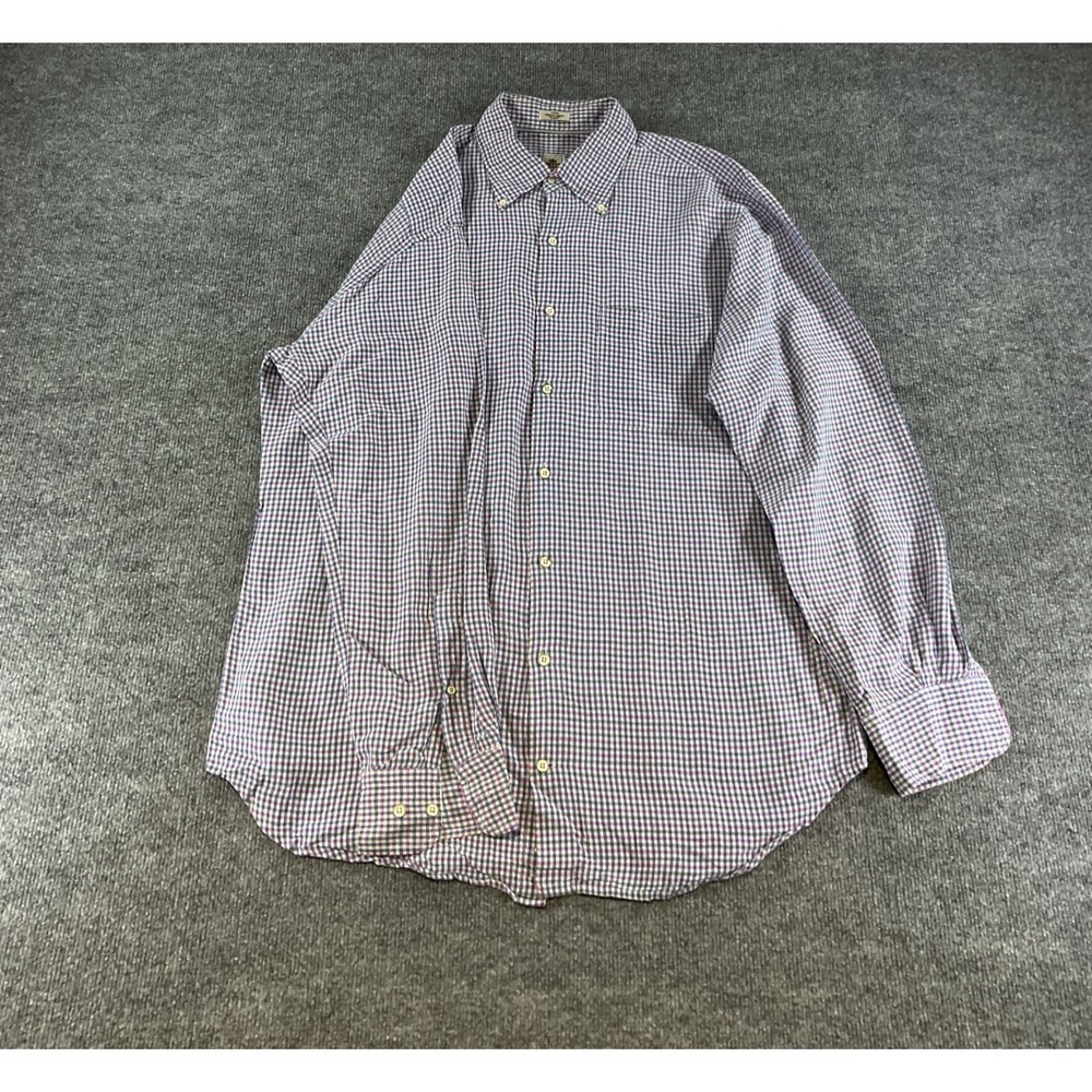 Peter Millar Large Linen Silk Blend Plaid Button Down Shirt Long Sleeve Men's